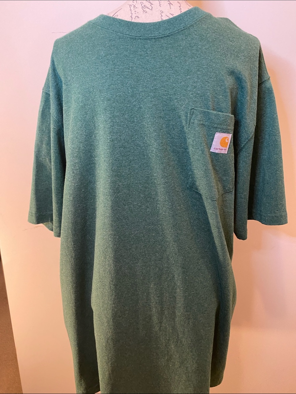 Carhartt Men’s K87 Heather Forest Green Short Sleeve Pocket Tee - loose fit